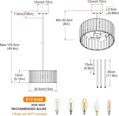 Gold Crystal Chandelier for Dining Room, 3-Light Modern Semi Flush Mount Ceiling Pendant Light Fixture, Round Pendant Lights Kitchen Island, Chandelier for Living Room Bedroom Hallway Entryway, E12