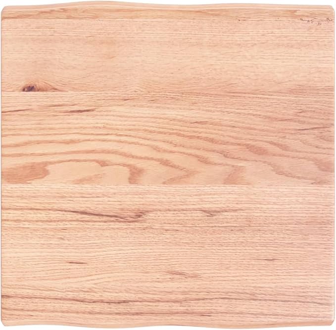 Solid Oak Square Live Edge Table Top 23.6x23.6x1.6 in Brown Varnished Wood Butcher Block Countertop for Dining Kitchen Desk Bar