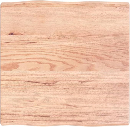Solid Oak Table Top 23.6 x 23.6 in Live Edge Butcher Block Desk Surface Varnished Brown Square Wood Countertop for Dining Kitchen Office Studio