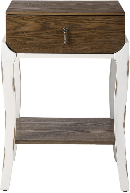 SUNBURY Set of 2 Nightstands with Drawers & Open Storage Shelves, Vintage Wood Grain Bedside Tables for Living Room, Bedroom, Office, and Corners (Rustic Brown & White)