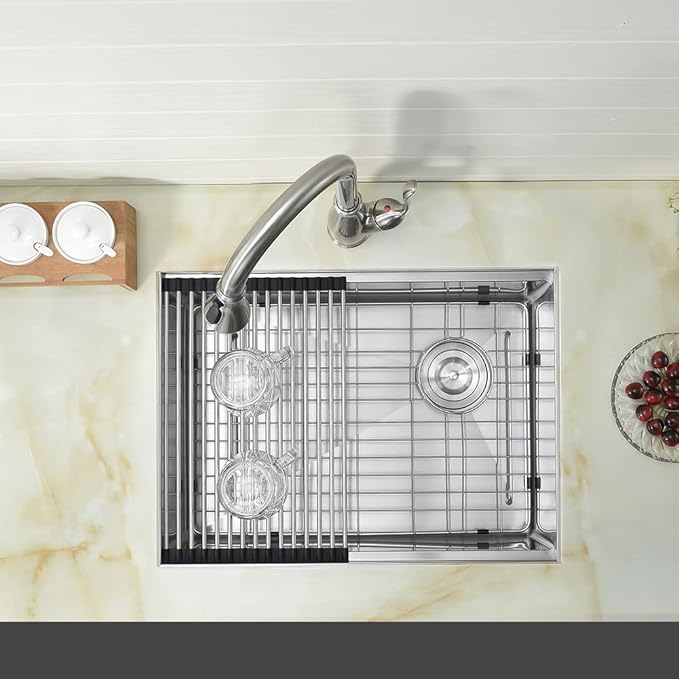 25 inch Undermount Kitchen Sink Workstation 16 Gauge Stainless Steel Single Bowl Kitchen Sink with Offset Drain