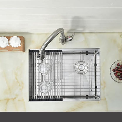 25 inch Undermount Kitchen Sink Workstation 16 Gauge Stainless Steel Single Bowl Kitchen Sink with Offset Drain