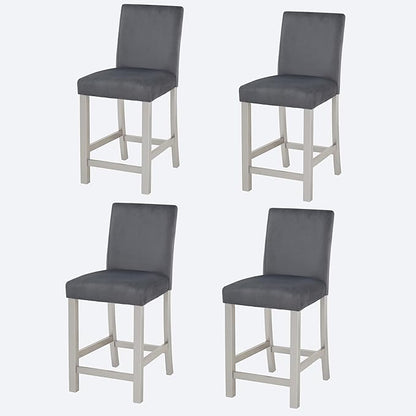 Counter Height Chairs for 4: 330 LBS Solid Wood Barstools - Ergonomic High Back Support for Kitchen Island & Dining Room - Silver Grey Upholstered Set