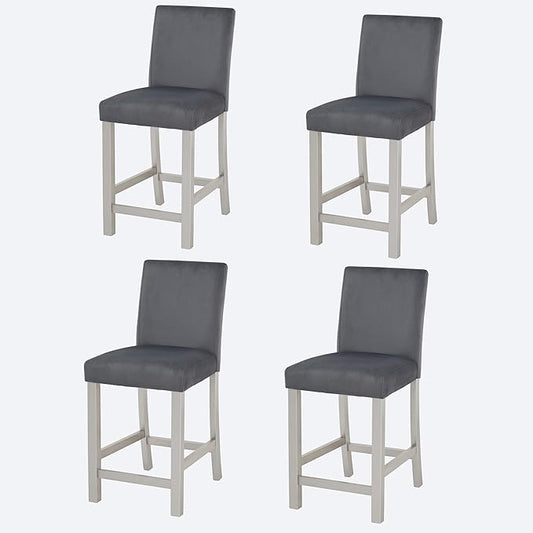 Counter Height Chairs for 4: 330 LBS Solid Wood Barstools - Ergonomic High Back Support for Kitchen Island & Dining Room - Silver Grey Upholstered Set