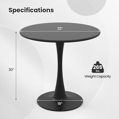 Byroce White Round Dining Table, Glossy Tulip Kitchen Table for 2-4, 32 Inch Coffee Side Table w/Sturdy Metal Pedestal Base, Modern Leisure Table for Small Space, Living Room, Office & Patio (Black)
