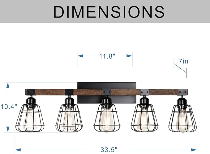 5 Lights Modern Wall Lighting Over Mirror,Bathroom Vanity Light Fixtures,Farmhouse Black Wood Metal Cage Industrial Wall Sconce