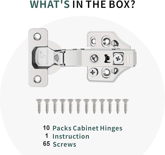 10 Pack Half Overlay Soft Close Cabinet Hinges 105° Frameless 3 Way Adjustable Soft Close Hinges for Cabinet Doors Kitchen Cabinet Door Hinges with Screws