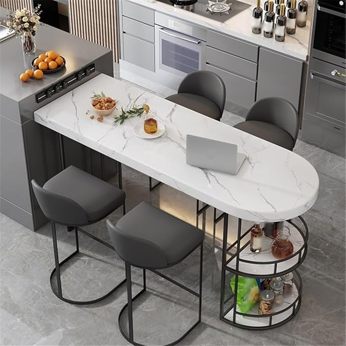 Pub Tables Light Luxury Marble Bar Table with Double Storage Living Room Partition Island High Table Counter Table(Black,120 * 45 * 100cm)