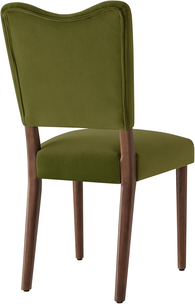 KISLOT Upholstered Dining Chairs Set of 6, Modern Velvet Kitchen Chairs with Solid Wood Legs, High Back Wooden Dining Room Chairs with Dark Walnut Color Legs for Farmhouse Kitchen Dining Room, Green