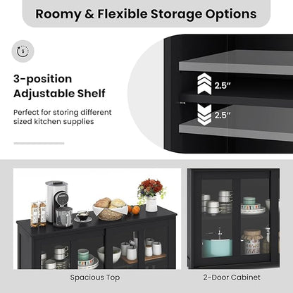 NAFORT Wooden Buffet Cabinet Sideboard with Sliding Doors, Kitchen Storage Console Table, Accent Coffee Bar with Adjustable Shelf for Living Room, Dining Room (Black, 13" D x 42" W x 24.5" H)