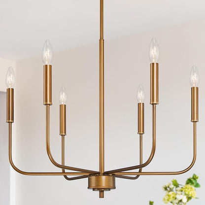 KSANA Modern Gold Chandeliers for Dining Room, 6-Light Kitchen Island Lights Farmhouse Candle Hanging Pendant Light Fixtures for Living Room Foyer Bedroom