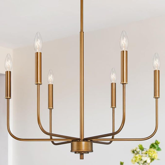KSANA Modern Gold Chandeliers for Dining Room, 6-Light Kitchen Island Lights Farmhouse Candle Hanging Pendant Light Fixtures for Living Room Foyer Bedroom