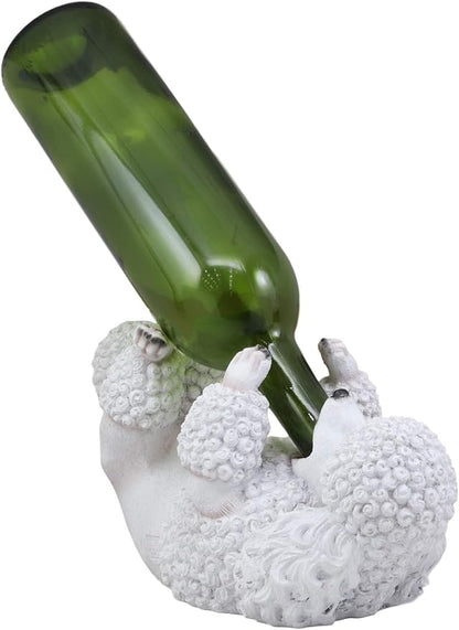 Ebros Lifelike Purebreed Pedigree Canine Adorable White French Poodle Dog Wine Bottle Holder Figurine Statue As Kitchen Wine Cellar Centerpiece Decor Storage Organizer Puppies Pet Dogs Sculpture