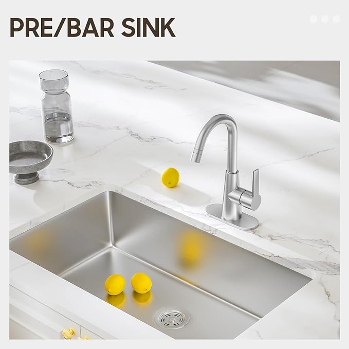 Phiestina Tall Bathroom Faucets with Pull Down Sprayer, Brushed Nickel High Arc Single Handle Pull Out Faucet, 1 or 3 Hole Utility Sink Laundry Bar Faucet Pull Out with Deck Plate WE10CL-ZY-BN