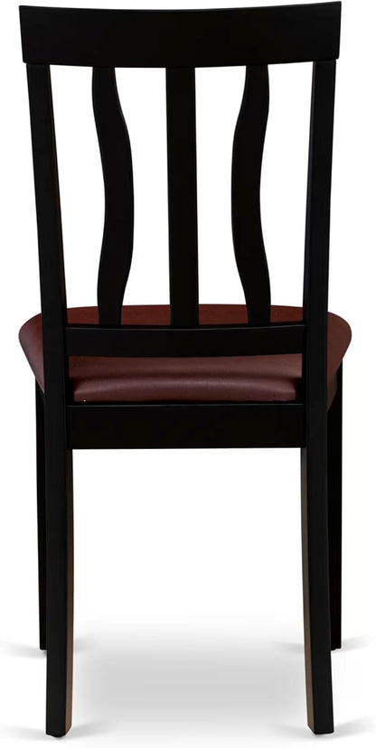 East West Furniture ANTI5-BLK-LC 5 Piece Dining Table Set for 4 Includes a Round Kitchen Table with Pedestal and 4 Faux Leather Upholstered Dinette Chairs, 36x36 Inch, Black & Cherry