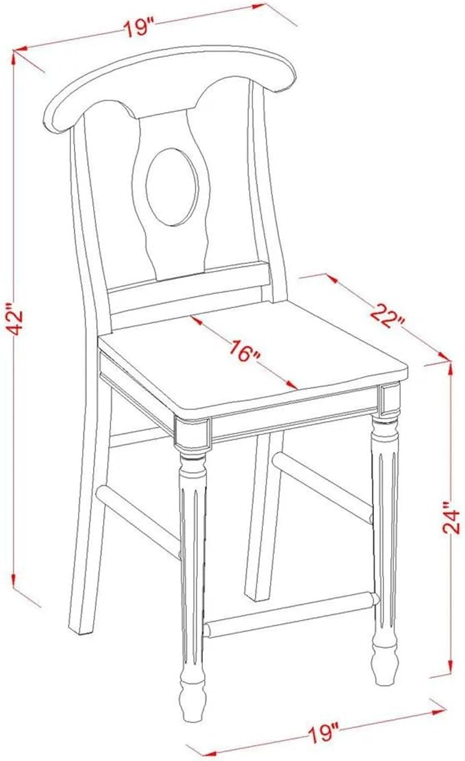 East West Furniture KES-WHI-W Kenley Counter Height Dining Chairs - Napoleon Back Solid Wood Seat Chairs, Set of 2, Buttermilk & Cherry