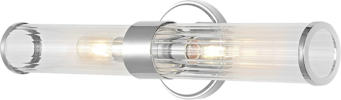 JONATHAN Y 23" Chrome Modern Mid-Century LED Vanity Light Sconce for Bathroom, Hallway, Bedroom Wall Mounted Fixture with Striped Clear Glass Shade, LED Bulb Included (JYL3538A)