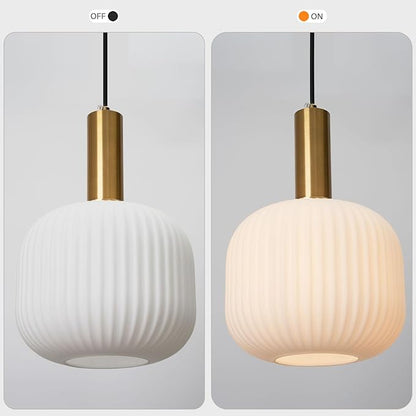 Plug in Pendant Light 2 Pack, Milk White Glass Hanging Light Plug in, Modern Plug-in Pendant Lighting with On/Off Switch, Mid Century Hanging Lamp for Kitchen Island Bedroom Hallway