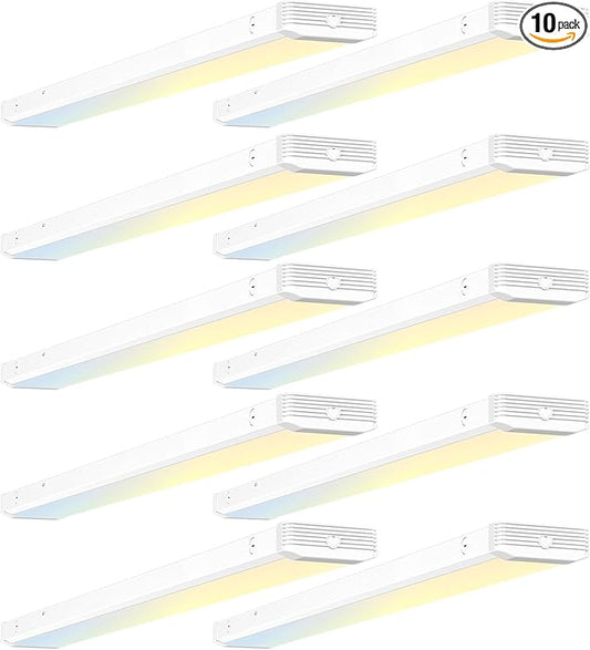 BBOUNDER 10 Pack 4FT LED Wraparound Light with 3CCT Selectable, 4000K/5000K/6500K, Super Bright 5500LM 50W 4 Foot Fluorescent Fixture, Flush Mount Office Ceiling Light for Kitchen Garage, White