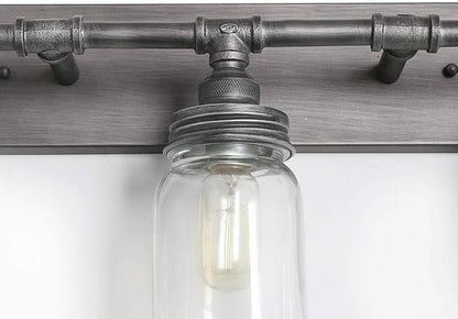 LNC 24'' Large Bathroom Light Fixtures, Industrial 3 Mason Jar Vanity Light with Antique-Silver Brushed Finish