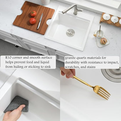 15 Inch White Drop In Bar Sink Workstation -Bokaiya 15x15 Quartz Outdoor Rv Wet Bar Sink Single Bowl Small Drop In Kitchen Sinks with Cutting Board
