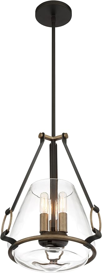 Minka Lavery 3903-107 Eden Valley Convertible Pendant to Semi-Flush, 3-Light, 180 Total Watts, 12.38-in H x 18.13-in W, Smoked Iron with Aged Gold