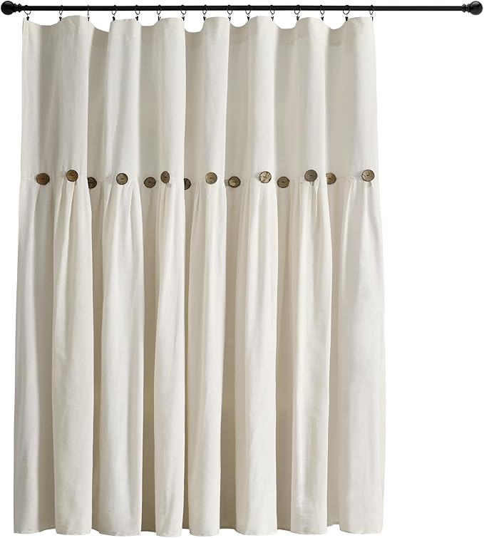 Lush Decor Linen Button Window Curtain Panel, Single, 100" W x 84" L, Off-white - Country Curtains - Rustic Decor - Color Block Modern Farmhouse Curtains For Living Room, Bedroom & Dining Room