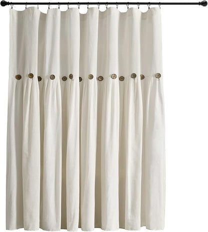 Lush Decor Linen Button Window Curtain Panel, Single, 100" W x 84" L, Off-white - Country Curtains - Rustic Decor - Color Block Modern Farmhouse Curtains For Living Room, Bedroom & Dining Room