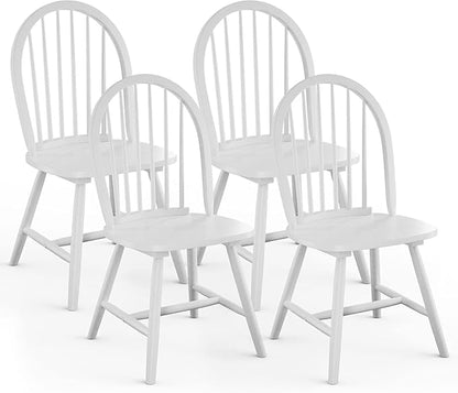 SIMOE White Windsor Dining Chairs Set of 4, Spindle Back Wood Kitchen Chairs with Solid Wood Legs, Mid-Century Modern Side Dining Chair for Living Dining Room, Restaurant