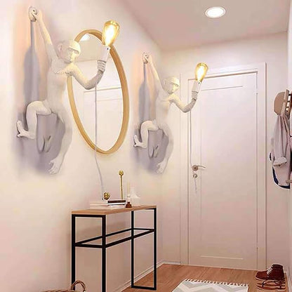 YIYIBYUS Monkey Wall Lamp, Vintage Resin Monkey Form Wall Lamp, Nordic Light Retro Resin Monkey Light Fixture, Modern Wall Lighting E26(Not Included) for Dining Living Room Bedroom (White)