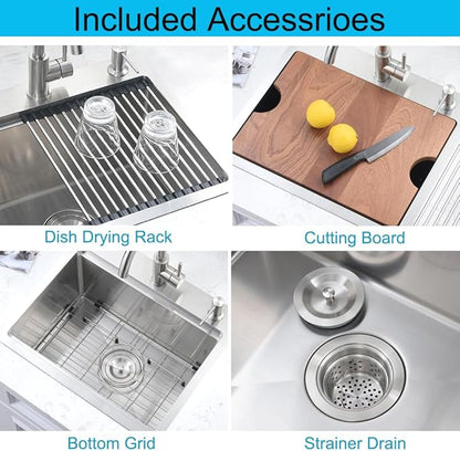 20 Inch Drop in Kitchen Sink, Single Bowl 16 Gauge Stainless Steel Topmount Small Kitchen Bar Sink Outdoor RV Workstation Basin (20"x17"x10")