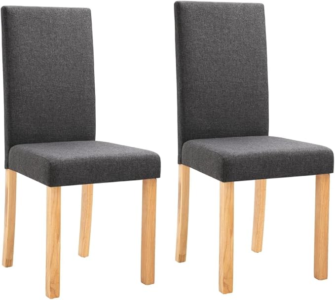 Dining Chairs 2 pcs Dark Gray Fabric with Rubber Wood Frame Soft Upholstery Modern Kitchen Furniture for Farmhouse Dining Room and Living Room