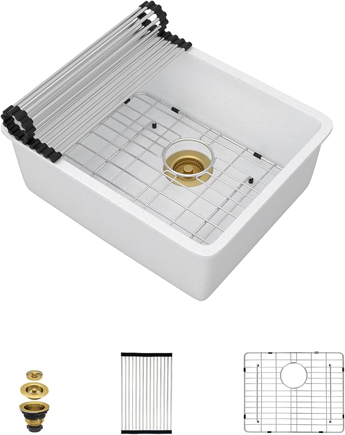 21 Inch White Undermount Bar Sink - Granite Composite Single Bowl Classic Quartz Wet Prep Sink for RV, Kitchen Bar, Boat, and Outdoor #TLGU-135
