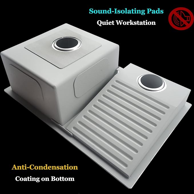 Laundry Utility Sink With Washboard Stainless Steel Kitchen Sink Household Pool Balcony Room Wash Basin Easy Clean Double-Bowl, 700mm/27.5"