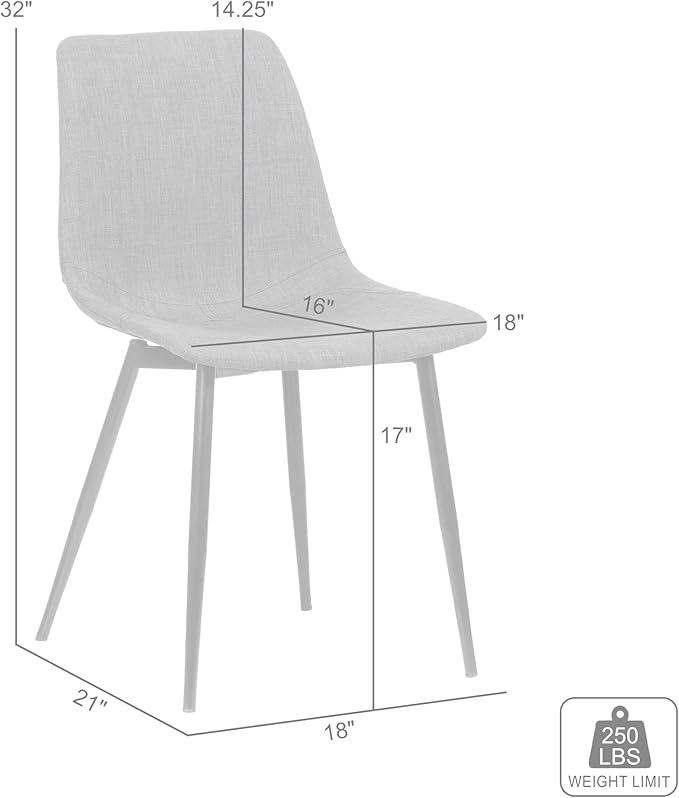 Armen Living Monte Mid Century Modern Dining Accent Chair for Table Kitchen Desk Vanity in Charcoal Gray Fabric Upholstery with Black Metal Legs