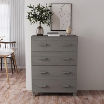 Light Gray Solid Pine Wood Sideboard, Modern MDF Medium Buffet Cabinet with 4 Drawers, 15.7x31.1x40.7 Inch Storage for Living Room, Dining Room Kitchen Furniture