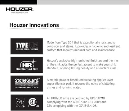 Houzer Glowtone ADA Compliant 17 inch Stainless Steel Topmount 3-hole Bar Sink with Strainer- A1722-7BS-1