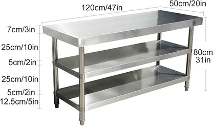 Stainless Steel Table Cooking Table, Kitchen Prep Station, Metal Work Table, Kitchen Island with 3 Shelves, for Home, Kitchen and Dining Room (Color : Thickened 120 * 50 * 80 three layers)