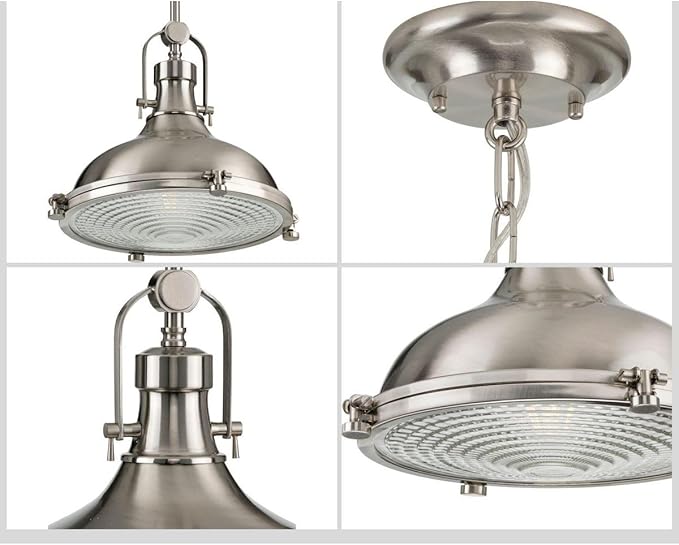 Progress Lighting 1-Light Fresnel Glass Coastal Pendant Light, Fresnel Lens Collection , Indoor, P5188-09, Brushed Nickel