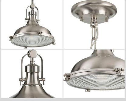 Progress Lighting 1-Light Fresnel Glass Coastal Pendant Light, Fresnel Lens Collection , Indoor, P5188-09, Brushed Nickel