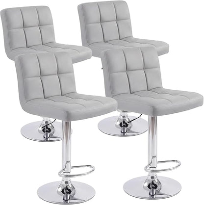 DUMOS Bar Stools Set of 2, 24 inch Counter Height Bar Stools, Upholstered Modern Kitchen Barstools with Metal Base, PU Leather Saddle Stools for Kitchen Island, Grey