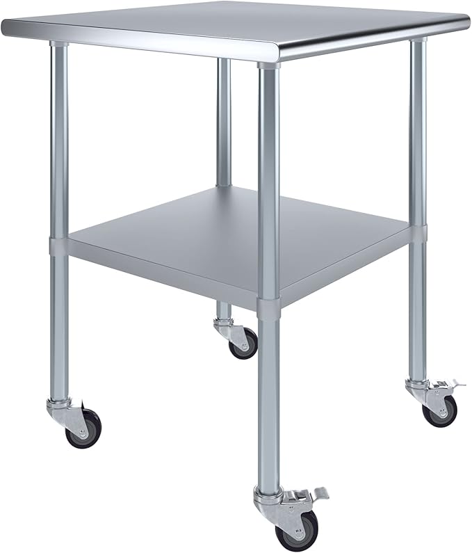 Stainless Steel Work Table with Wheels | NSF Kitchen Island Food Prep | Laundry Garage Utility Bench (Table + Wheels, 30" Long x 30" Deep)