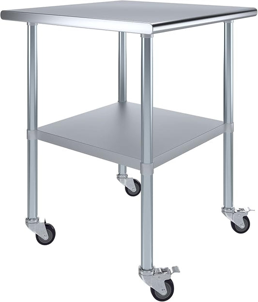 Stainless Steel Work Table with Wheels | NSF Kitchen Island Food Prep | Laundry Garage Utility Bench (Table + Wheels, 30" Long x 30" Deep)