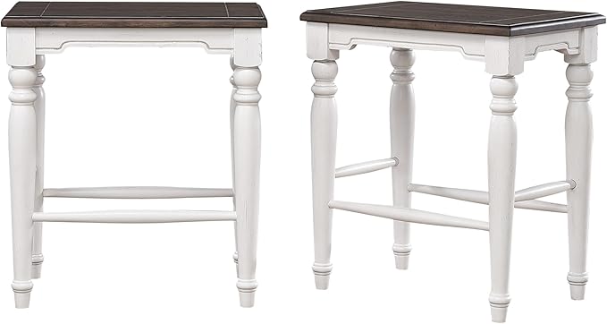 Sunset Trading French Chic w 2 Backless Stools 3PC Fully Assembled 71" Dropleaf Kitchen Island Set, Distressed Antique White and Walnut Brown