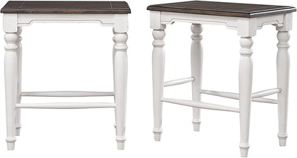 Sunset Trading French Chic w 2 Backless Stools 3PC Fully Assembled 71" Dropleaf Kitchen Island Set, Distressed Antique White and Walnut Brown