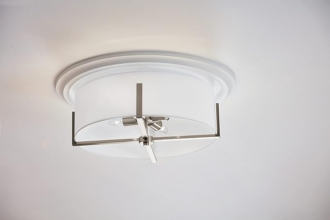 KICHLER Malen 4-Light Flush Mount, Updated Light with White Fabric Shade in Classic Pewter, for Bedroom, Hallway, Kitchen, or Smaller Mudroom (20" x 8.25")