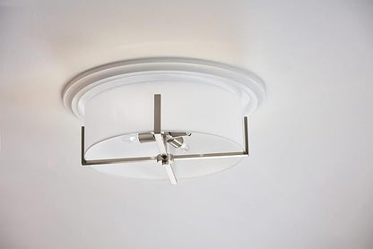 KICHLER Malen 4-Light Flush Mount, Updated Light with White Fabric Shade in Classic Pewter, for Bedroom, Hallway, Kitchen, or Smaller Mudroom (20" x 8.25")