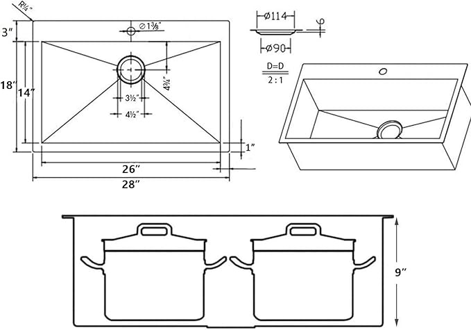 SHACO 28 Inch Drop In Kitchen Sink, Commercial Handmade T304 16 Gauge Stainless Steel Top Mount Sink, 9 Inch Deep Single Bowl Basin Laundry Utility Wet Prep Sink, Fregadero