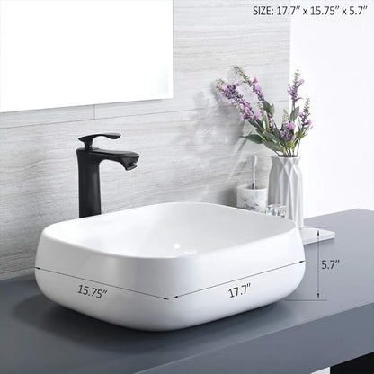 Rectangle Vessel Sink, 18"x16" Modern White Ceramic Bathroom Vessel Sink Above Counter Lavatory Vanity Porcelain Washinng Art Basin