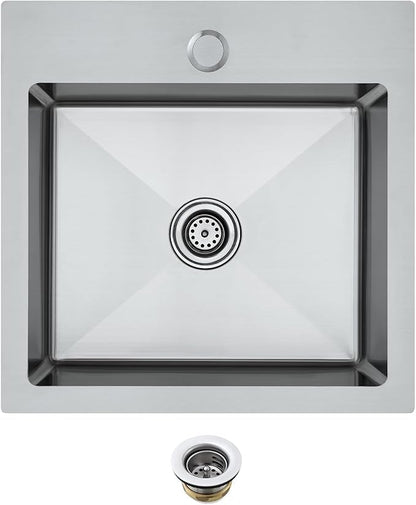 MENATT 15x15 inch Drop-in Bar Sink with 1 Faucet Hole, T-304 Stainless Steel Handmade Single Bowl Kitchen Rv Sink with 2" Drain Hole, Brushed